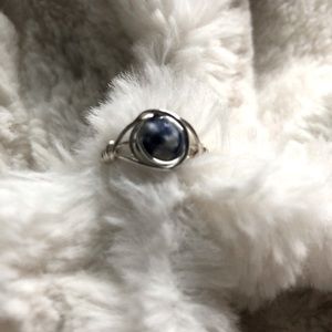 Handmade ring with blue & white marble